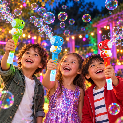 ASSORTED COLOR LED DINOSAUR GATLING BUBBLE WAND
