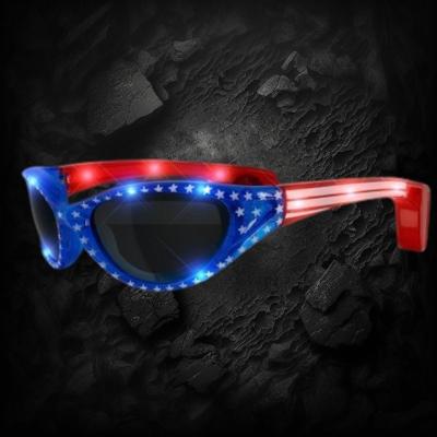 LED FLASHING FLAG PRINTED RED/WHITE/BLUE SUNGLASSES