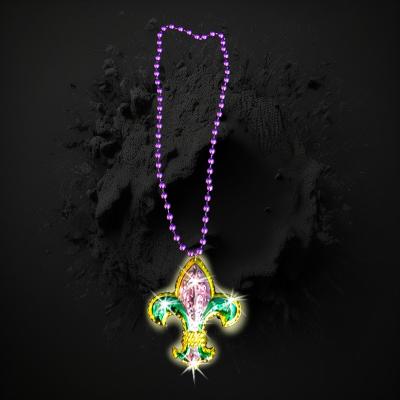 FLUER DE LIS LED CHARM ON BEADED NECKLACE 