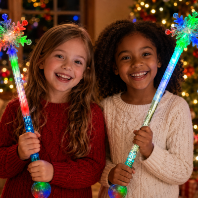 SNOWFLAKE FLASHING GLITTER WAND WITH LARGE BALL AT BOTTOM