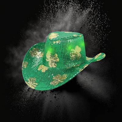 LED FLASHING SEQUIN COWBOY HAT WITH CLOVER PRINT