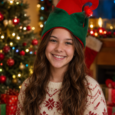 LED FLASHING PLUSH ELF HAT