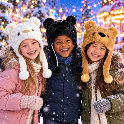 ASSORTED COLOR PLUSH BEAR HAT