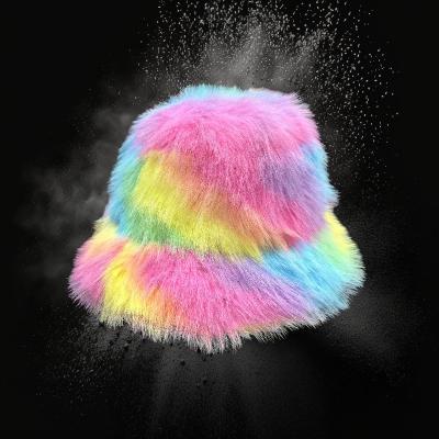 ULTRA PLUSH FUZZY FURRY RAINBOW TYE DYE BUCKET HAT