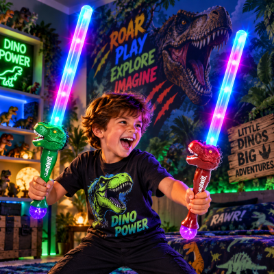 ASSORTED LED DINOSAUR BUBBLE SWORD