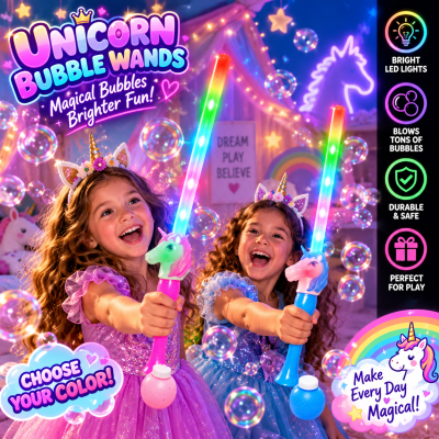 LED MULTI-COLOR FLASHING UNICORN BUBBLE SWORD