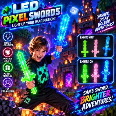 LED FLASHING DOUBLE SIDED PIXEL SWORD WITH SOUND