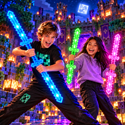 LED FLASHING DOUBLE SIDED PIXEL SWORD WITH SOUND