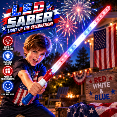 LED LIGHT UP RED/WHITE/BLUE SPACE SWORD