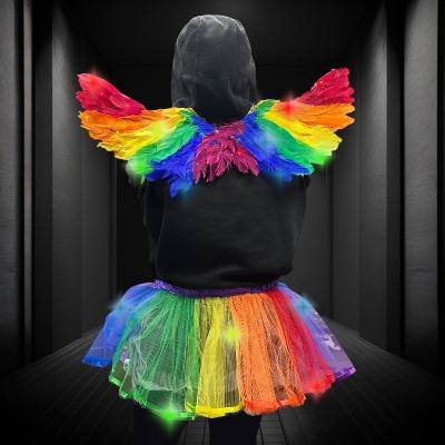 RAINBOW LED TUTU AND ANGEL WING CARDED SET 