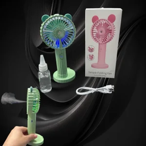 Assorted Color Bear Misting Fan With LED Lights And Recharging Cord