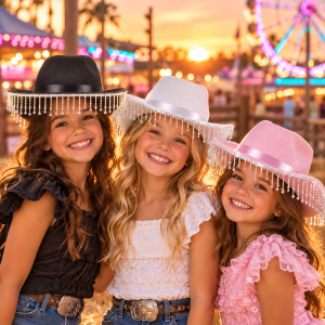 Assorted Color Cowboy Diamond Hat (Pink Black White)