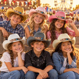 Assorted Color Cowboy Hat with Brown Band and Blue Stone Emblem