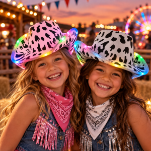 Assorted Color Cowprint Multi-Color LED Cowboy Hat