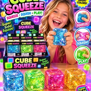 Assorted Color Doh Squishy Glitter Cube 12/Display