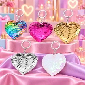 Assorted Color Heart Sequin Plush Keychain /Display