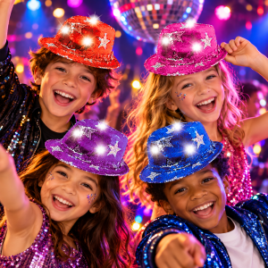 Assorted Color LED Flashing Sequin Fedora Hat with Stars