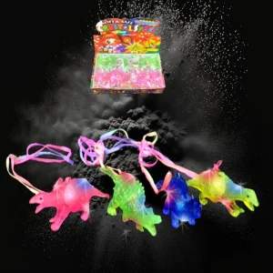Assorted Color LED Flashing Soft Squeeze Dinosaur Necklace