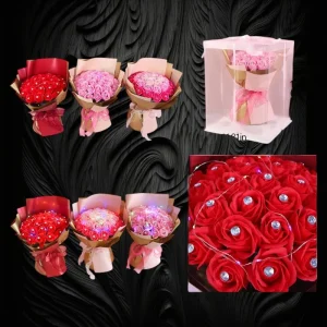Assorted Color Wrapped LED Rose Bouquet with Rhinestones