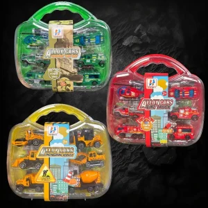 Assorted Fire, Construction, Military Alloy Play Sets with Carrying Case