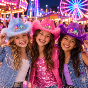 Assorted Furry Pink Blue And Purple Flashing Cowgirl Hats -7