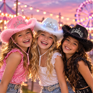Assorted Pink, White And Black Furry Light Up Cowgirl Hat
