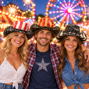 Assorted Print Straw USA Cowboy Hat