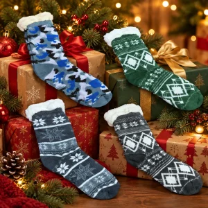 Assorted Style Plush Fuzzy Winter Socks With Rubber Grip