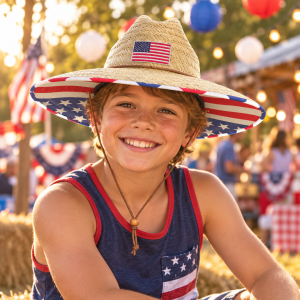 Assorted USA Flag Printed Straw Hat Cpb-125
