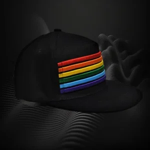 Black Baseball Cap With Rainbow Flag Embroided On Front /Case
