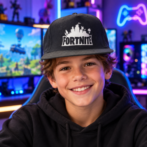 Black Baseball Cap with Video Game Logo