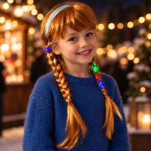 Brown Wig With White Streak And LED Lights