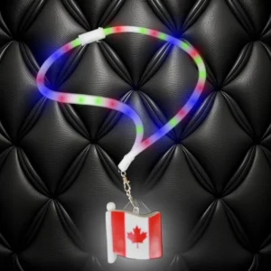 Flashing Canada Flag Charm On Flashing Red/White Lanyard