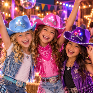 Flashing Kids Cowboy Hat With Pink/Purple/Blue Assorted Felt