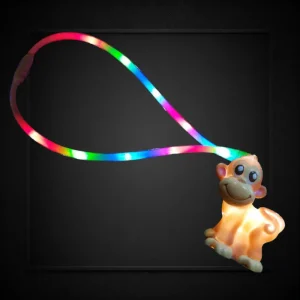 Flashing Monkey Charm, Neon Pink And Blue Assorted With Flashing Lanyard