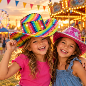 Flashing Rainbow Cowboy Hat With Lacing