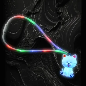 Flashing White Cat Charm W/Multi-Color Lanyard