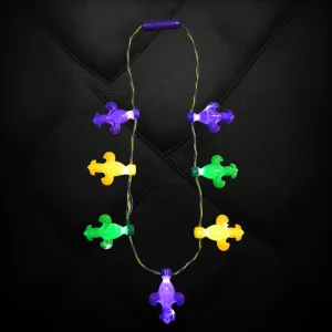 Fleur De Lis Flashing 7 Charm Necklace /Case