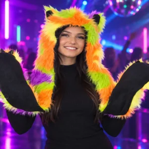 Fuzzy Green/Purple And Gold Animal Hat