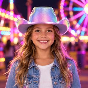 Iridescent Rainbow Cowboy Hat With White LED Lights 21X15X12