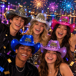 LED Assorted Color Happy New Year Cowgirl Flashing Sequined Hat