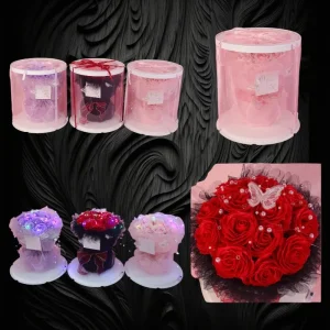 LED Assorted Color Rose Bouquet with Small Butterfly IN Gift Display