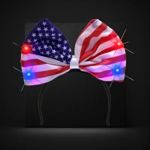 LED Flashing Fabric USA Flag Print Bow Headband