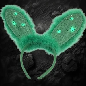 LED Flashing Green Furry Bunny Ear Headband