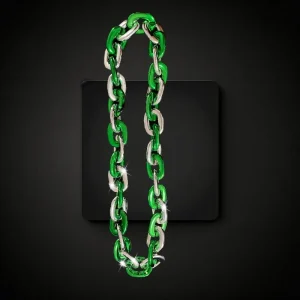 LED Flashing Oversized Green/Silver Chain Link Necklace