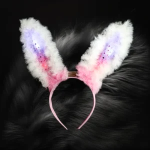 LED Flashing Pink Furry Bunny Ear Headband