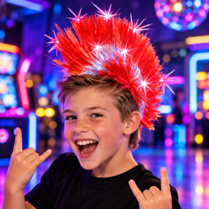 LED Flashing Red/Grey Mohawk Wig