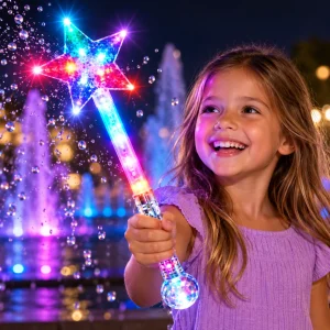 LED Glitter Wand With Star On And Prismatic Ball On