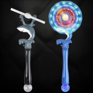 LED MULTI-COLOR ASSORTED SHARK SPINNING WINDMILL WAND