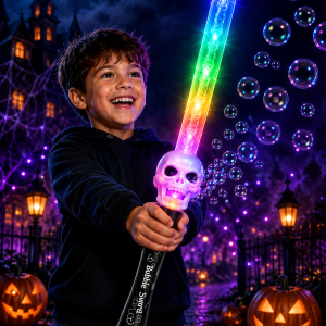 LED Multi-Color Skull Gatling Style Bubble Sword